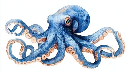 Fototapeta premium Watercolor octopus on white background. Hand-drawn illustration