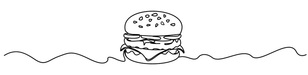 A minimalist illustration where the hamburger is drawn in a simple but elegant way with a single line.