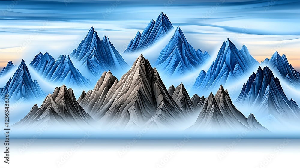 Wall mural majestic mountains rise above a sea of clouds under a serene blue sky, creating a tranquil and ether