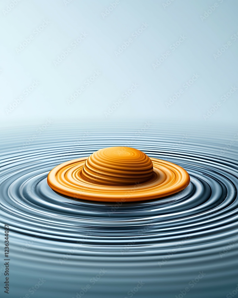Aufkleber a stylized, circular object with layered ridges sits atop rippling water, creating an abstract, sere