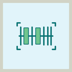 Simple icon illustration of barcode with bracket marks on blue background