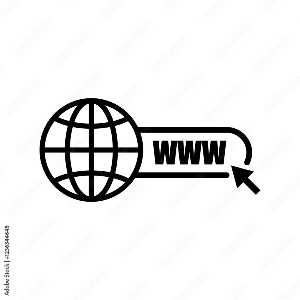 Poster globe www icon. web address symbol. black cursor graphic. vector internet shape.