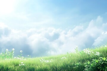 Obraz premium Serene Meadow Landscape Under a Cloudy Sky