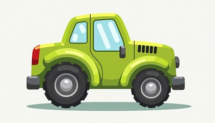 Naklejka premium Bright green children's construction vehicle illustration, imaginative play
