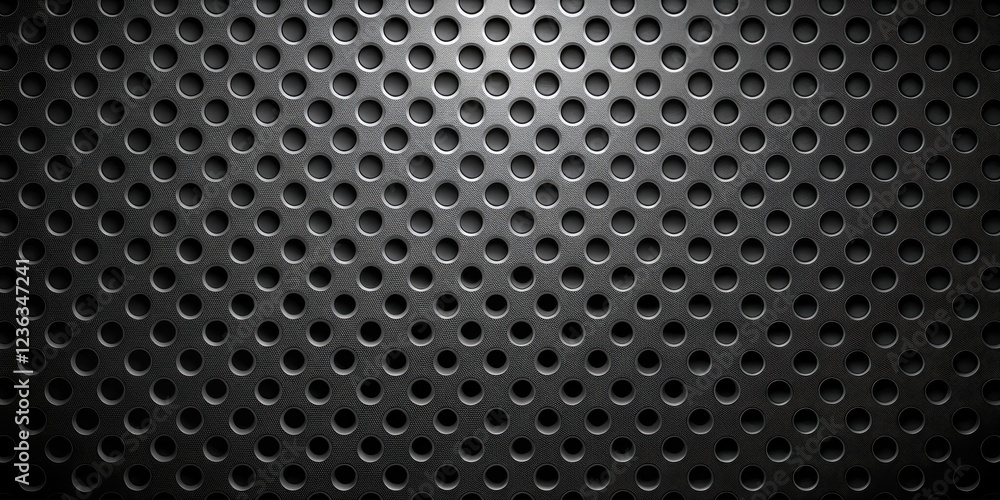 Poster A Textured Abstract Background with a Repeating Pattern of Circular Holes in a Black Metal Surface