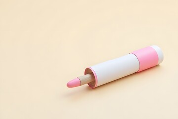 Eco-friendly pink lipstick in biodegradable bamboo packaging on beige background