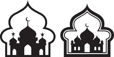 Islamic Mosque Silhouette with Ornamental Arch Frame - Ramadan and Eid Design