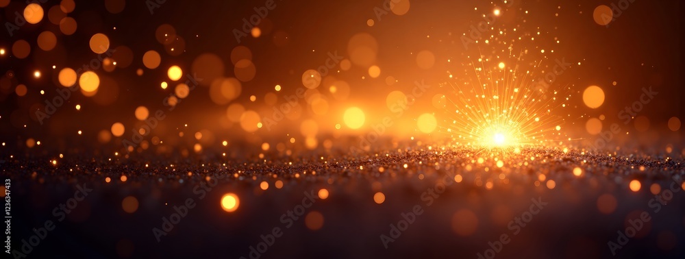 Poster glowing abstract lights on dark background with sparkling bokeh effect