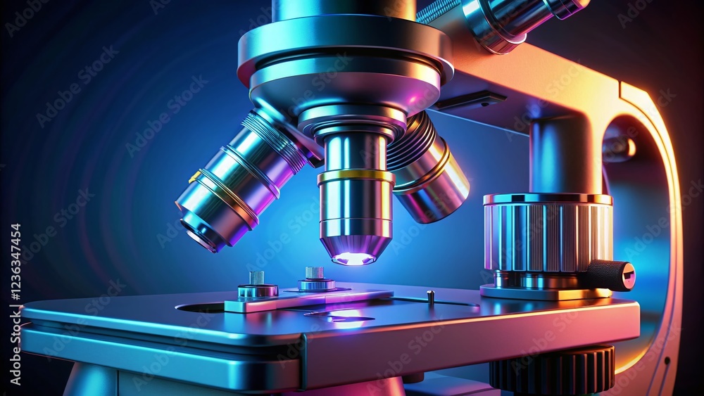 Poster close-up microscope examination of sample slide loopable animation