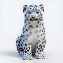 Obraz premium Snow Leopard Sitting on White Background.