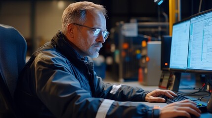 Warehouse Manager Sitting At Desktop Computer. Delivery Logistic, 