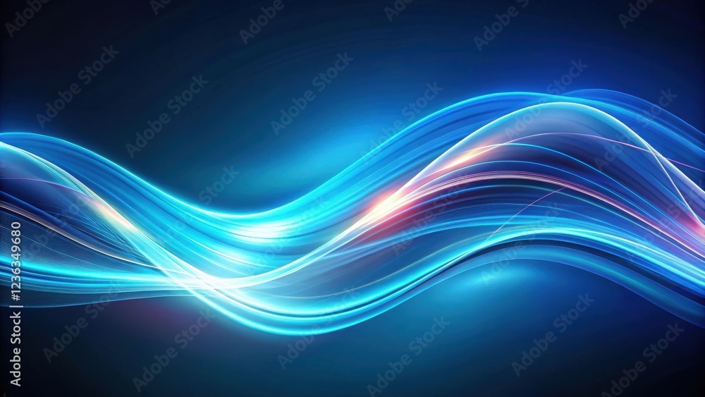 Poster Abstract blue waves with glowing streaks of light, creating a dynamic and ethereal backdrop