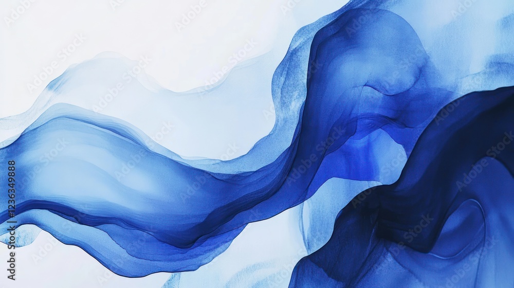 Poster abstract fluid art with flowing blue ink creating a serene and calming effect