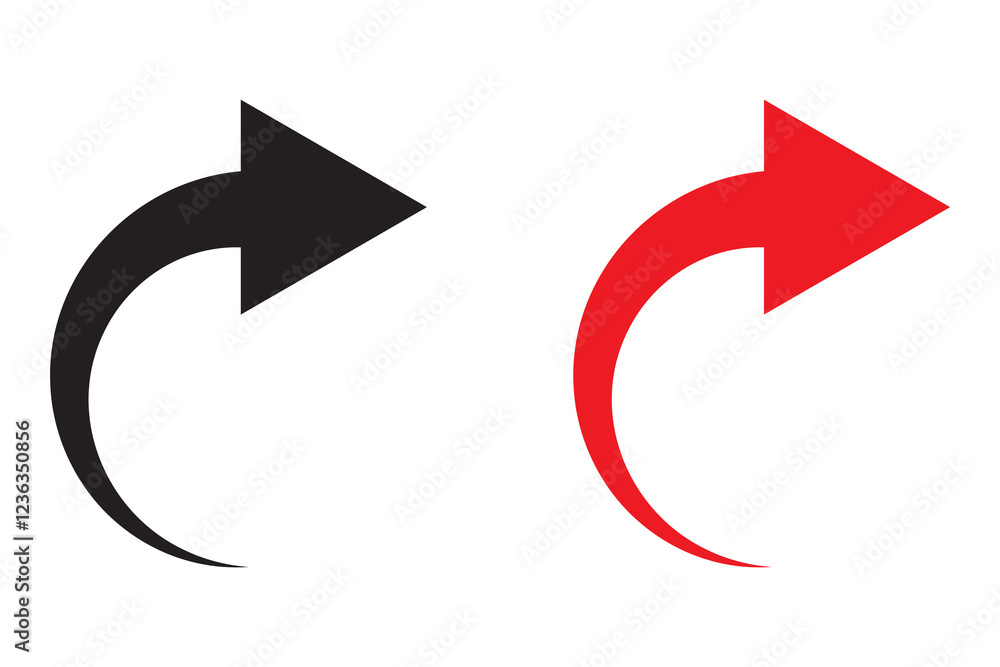 Aufkleber black curved arrow. red curved pointer. dual color symbol. vector direction icon.