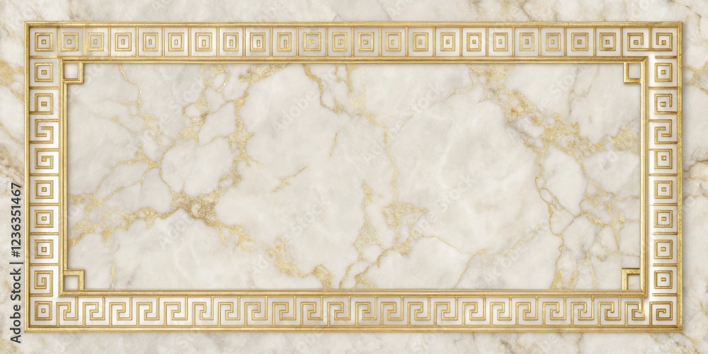 Aufkleber A marble background with a gold frame featuring a repeating geometric design.