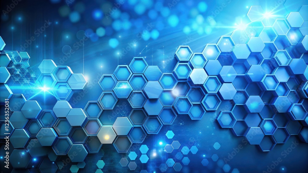 Poster Abstract Blue Hexagon Pattern with Glowing Lights and Circuitry Design