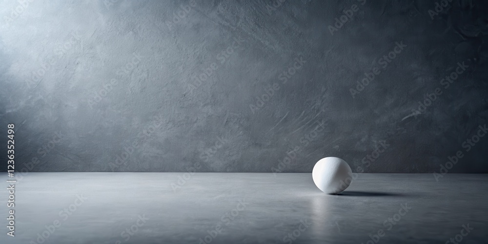 Aufkleber A single white sphere rests on a smooth grey surface, bathed in the soft glow of a light source, illuminating its subtle contours against the backdrop of a textured grey wall.