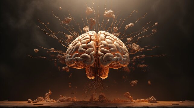 Dramatic exploding brain concept representing creativity, intelligence, and the power of human thought.