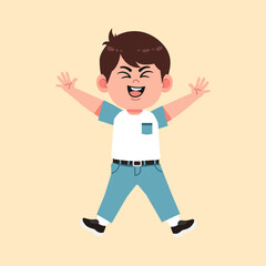 Cute Boy with Brown Hair cartoon excited, cheerful, and fun