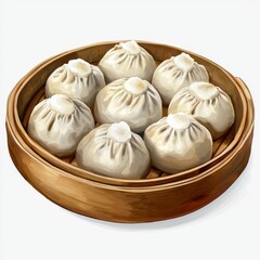 Fototapeta premium Delicious Steamed Dumplings in Bamboo Steamer for Asian Cuisine Delicacies and Culinary Traditions