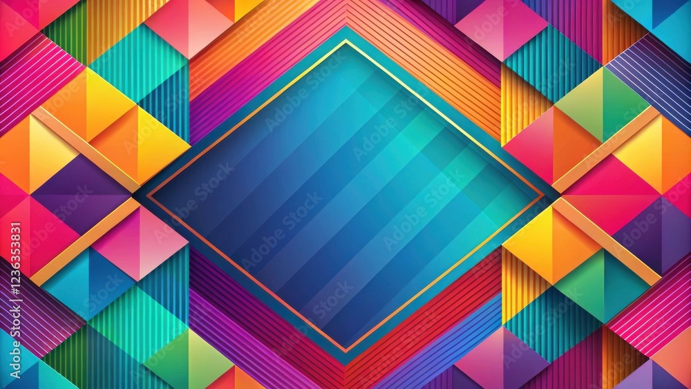 Poster abstract geometric pattern with bright colors and a gold trimmed diamond frame