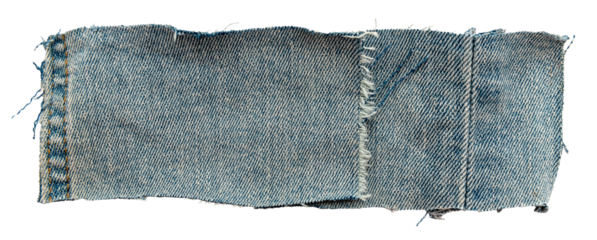 Piece of torn denim on a white background. Denim texture