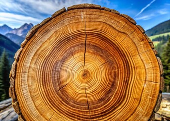 Naklejka premium Cross-Section of a Tree Trunk with Growth Rings