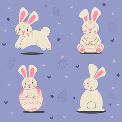 Easter bunny trendy set. Minimalist holiday characters, cute stylized rabbits, vector illustration for prints or greeting cards