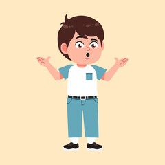 Cute Boy with Brown Hair cartoon confused and curious