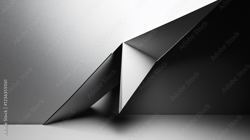 Poster abstract monochrome geometric composition with sharp angular lines and light gradients