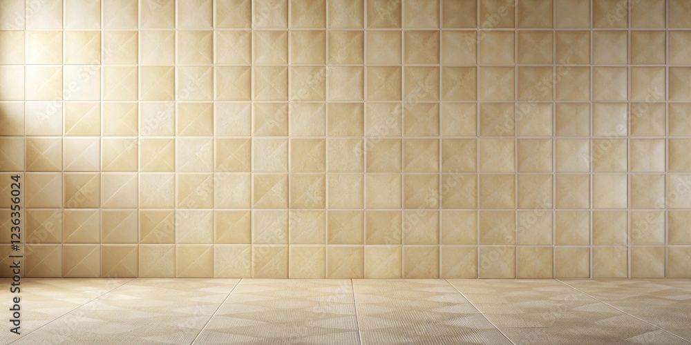Poster A seamless wall and floor background featuring a beige tile pattern with a subtle light source at the top