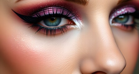 "Close-Up of Bold Eye Makeup with Glitter & Dramatic Eyelashes | Glam Makeup Look"