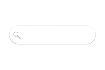 Search bar mockup. Minimal magnifier icon. White input shape. Vector web element.