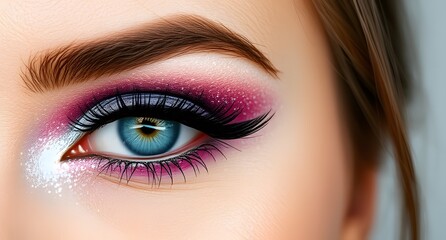 "Close-Up of Bold Eye Makeup with Glitter & Dramatic Eyelashes | Glam Makeup Look"