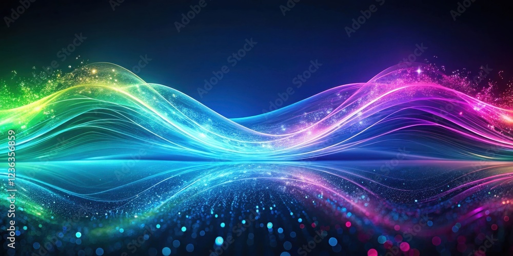 Aufkleber abstract digital art depicting a colorful wave of energy with glowing particles reflecting on a dark