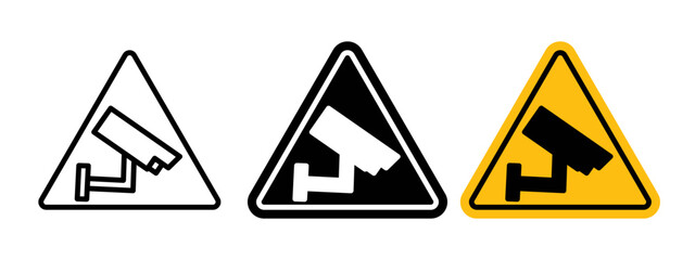 Video surveillance signs in black and yellow colors on white background