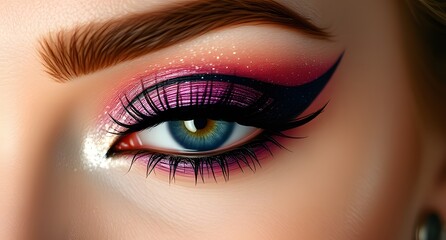 "Close-Up of Bold Eye Makeup with Glitter & Dramatic Eyelashes | Glam Makeup Look"