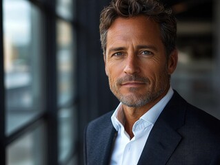 Fototapeta premium Stylish and Poised Businessman Exuding Authority and Charm in Natural Lighting