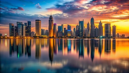 Fototapeta premium Doha Skyline Panorama at Sunset