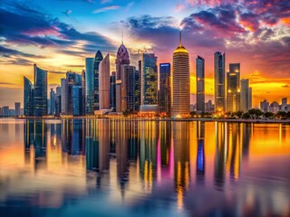 Obraz premium Doha Skyline Panorama at Sunset in Qatar