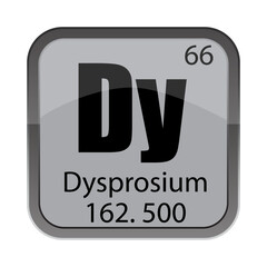 Dysprosium Dy icon. Atomic number 66. Mass 162.500 detail. Grey chemical element.