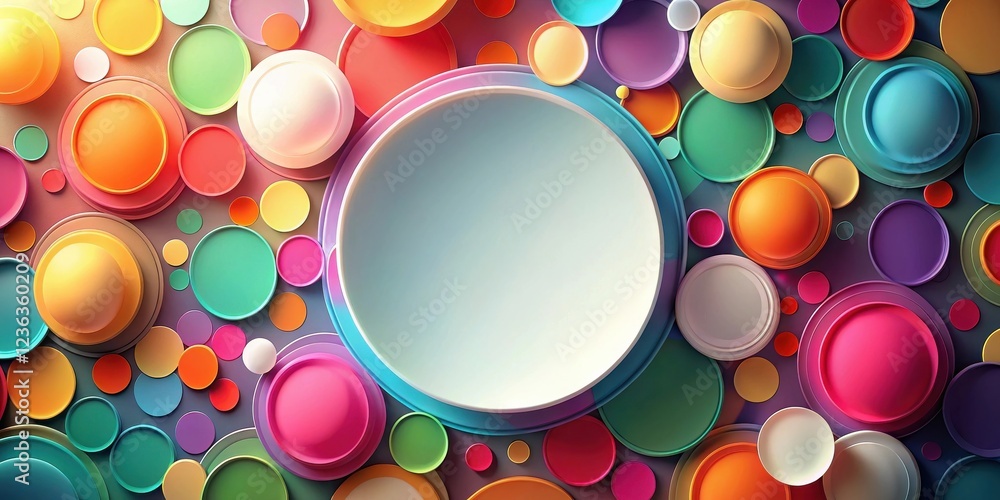 Poster Abstract Circular Design with a Blank Space in the Center, Featuring Vivid Colors and Geometric Shapes