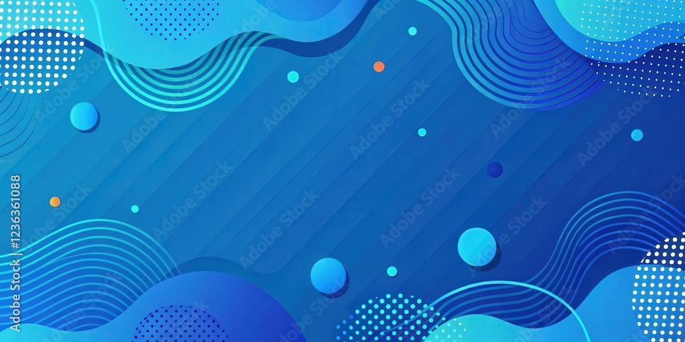Aufkleber Abstract Blue Background with Curvy Lines, Gradient Circles, and a Dotted Pattern