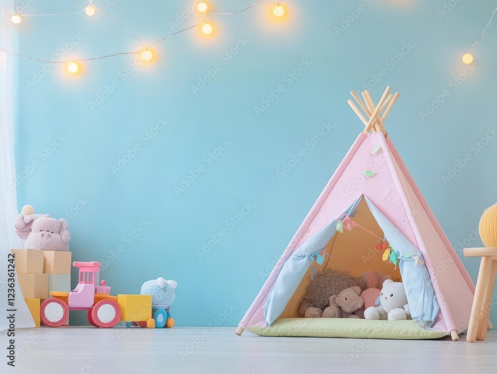 Poster Charming Childs Room Featuring Multiple Colorful Teepees Inviting Imagination and Adventure Creating a Cozy and Playful Atmosphere for Kids