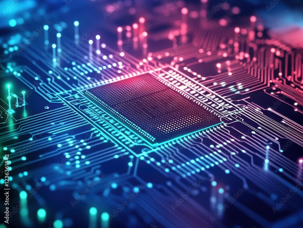 Poster Intricate Circuit Board Design Showcasing Complex Pathways and Components Highlighting Technology Innovation and Engineering Creativity in Modern Electronics