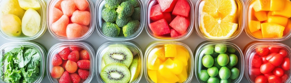 Poster Vibrant Assortment of Fresh Fruits Displayed in Various Containers Creating a Colorful and Healthy Arrangement for Culinary Inspiration and Enjoyment