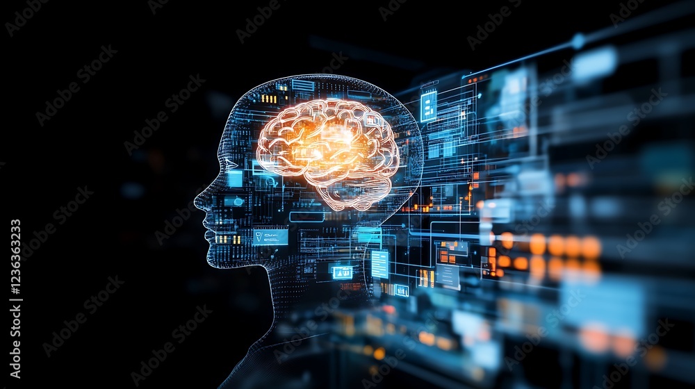 Poster exploring the connection between artificial intelligence and human brain functionality