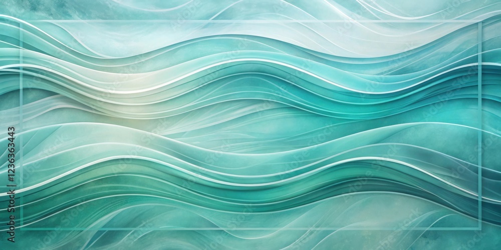 Poster abstract teal wave pattern background design with subtle color variations and a rectangular frame