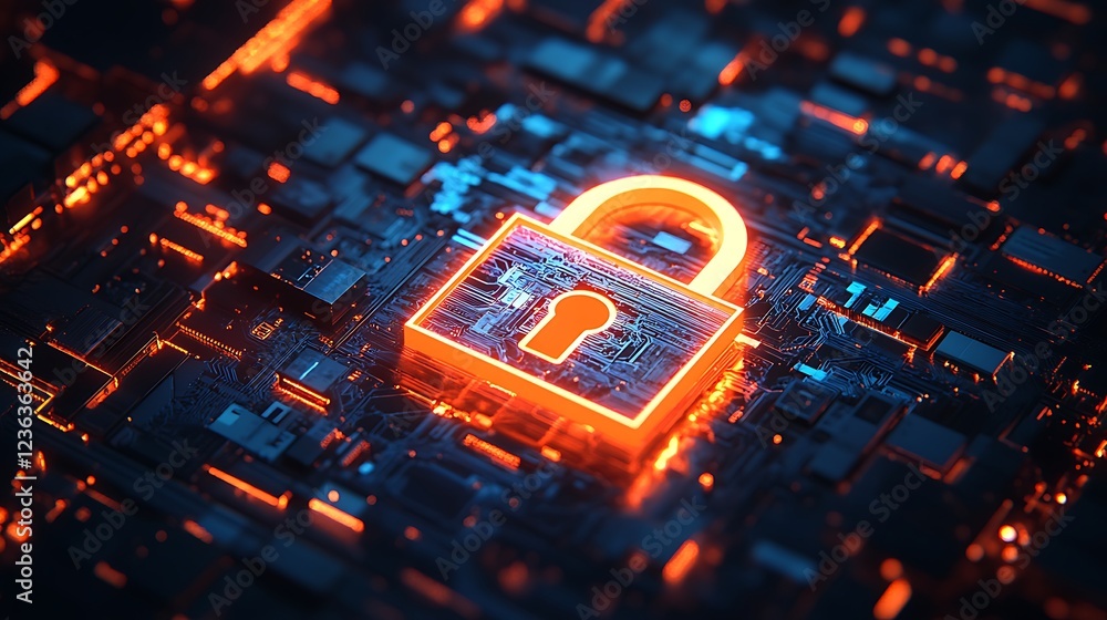 Poster ensuring cybersecurity with advanced lock technology in a digital world