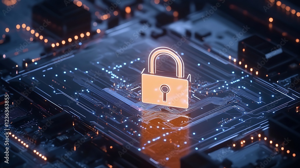 Poster ensuring cybersecurity with advanced lock technology in a digital world